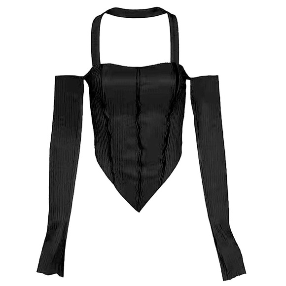 Black off the shoulder choker long sleeve top - Picture 2 of 9